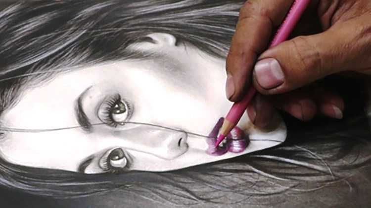 سیاه قلم چهره با مداد لموگراف